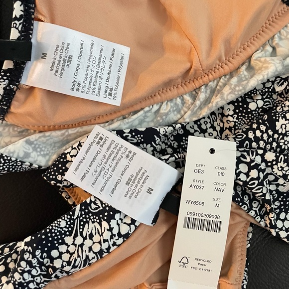 J Crew French Bikini Ruffle Top Bottom Set Navy White Valley Floral Size Medium - Picture 12 of 12